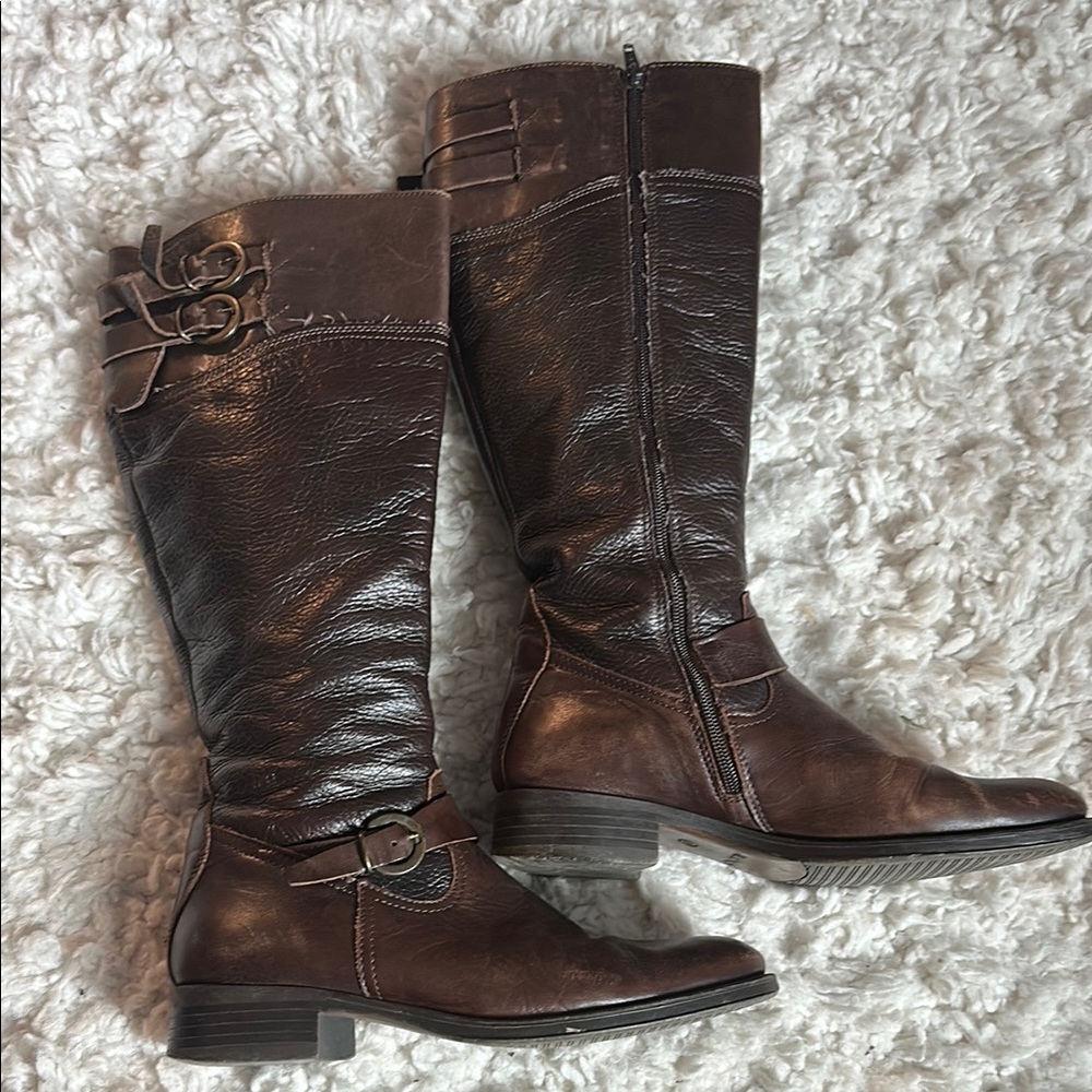 Brown Leather Knee-High Boots